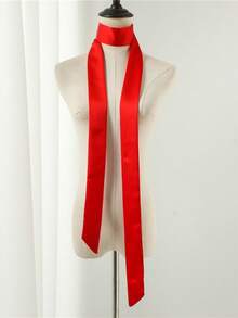 1条女士纯色真丝方巾，多功能时尚方巾，可作头巾、腰带、领带、手提包等。头巾、发带、发箍，是提升您圣诞节造型的理想之选。 - 紅色 - 查看 3