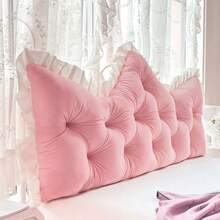 1pc Luxury Crystal Velvet Headboard Backrest Cushion- Sofa Bed Reading Pillow With Soft Plush Polyester Fiber Padding For Reading Nook, Zipper Closure & Machine Washable - Elegant Tufted Design With Ruffle Trim - Amber Camel - View 4