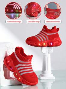 2026 New Kids Light Up Socks Shoes, Boys & Girls Breathable Sports Shoes, Glowing Flashing Soft Bottom Baby Shoes, Toddler Casual Shoes With Lights - Red - View 1