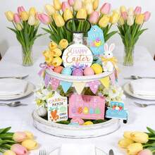 11件套复活节彩蛋兔子木质多层托盘装饰套装，复活节装饰，节日家居装饰，客厅、餐桌中心摆件，房间装饰，复活节礼物 - 彩色 - 查看 4