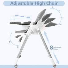 Adjustable And Foldable High Chair, Height-Adjustable Chair With Reclining Function, High Chair With PU Leather Cushion - Grey - View 2