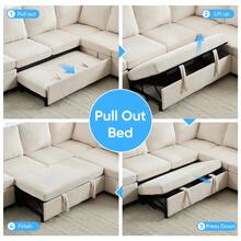 Puremind 101 Inch U Shaped Modular Sectional Sofa, Corduroy Convertible Sofa Bed With Storage For Living Room Apartment - 米色 - 查看 6