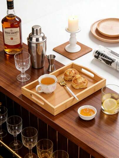 A Variety Of Handle Trays In Different Sizes, Made Of Bamboo Or Wood, Suitable For Dining, Working, And Storage. Ideal For Family Gatherings, Bedrooms, Kitchens, Living Rooms, Bathrooms, Hospitals, And Outdoors.