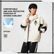 Áo khoác gió LI-NING BADFIVE màu be phối màu tương phản, chống nắng UPF50+, nhanh khô, kiểu dáng thường ngày, AFDV127 - trắng - Xem 2