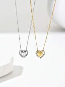 1 chiếc dây chuyền mặt hình trái tim thời trang, thiết kế tối giản, phù hợp cho nữ, món quà tuyệt vời cho Ngày Valentine hoặc Ngày của Mẹ. - Bạc - Xem 3