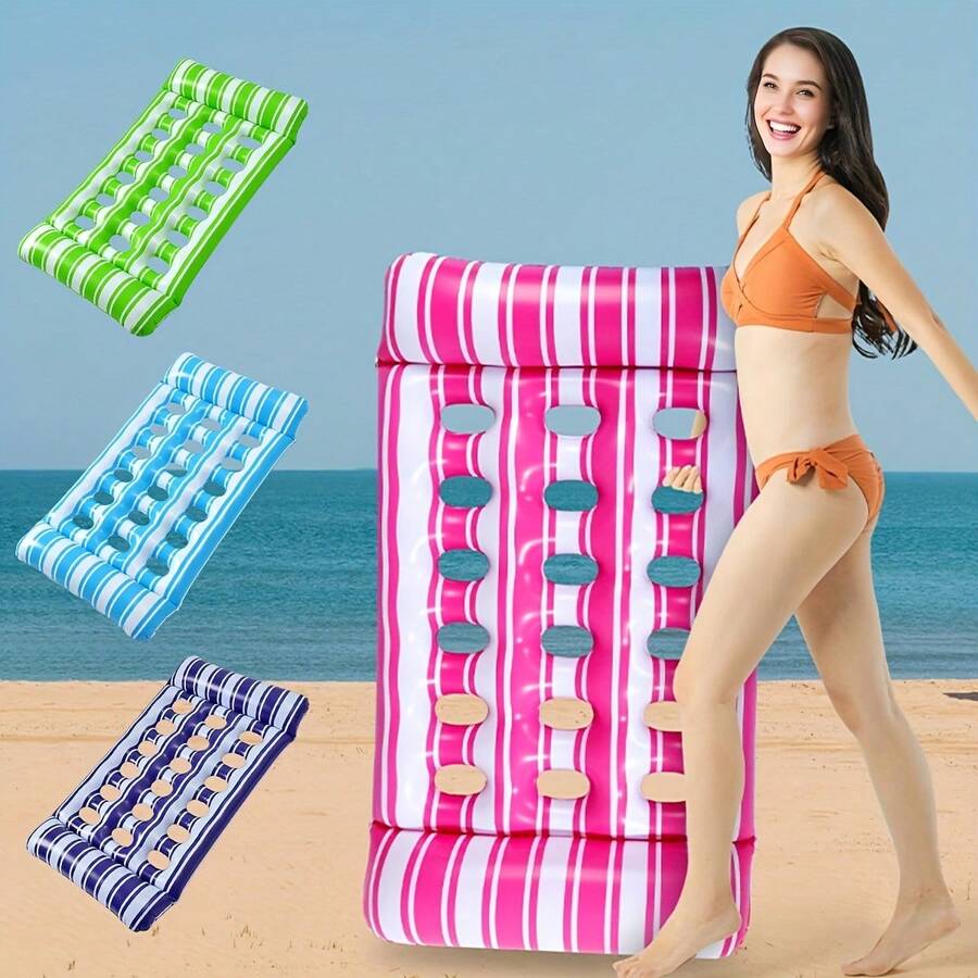 1件装带印花孔的充气漂浮椅吊床，充气漂浮椅泳池漂浮垫，沙滩必备，沙滩配件，充气泳池漂浮垫，泳池充气玩具，度假必备