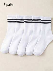 20 Pairs Unisex Casual Minimalist Fashion Versatile Breathable Mid-Calf Socks, Couples Socks - Black and White - View 13