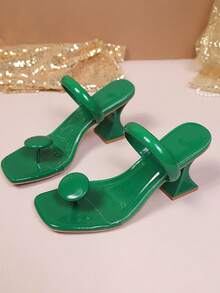 2026 High Heel Sandals With Shiny Nude Strap And Round Buckle, Square Heel In Black, White, Red, Green, Yellow, Black & Red, Suitable For Valentine's Day, Halloween, Graduation Season, Dates, Casual Walks, Commuting, Parties, Minimalist Stylish Solid Color Design - Green - View 3