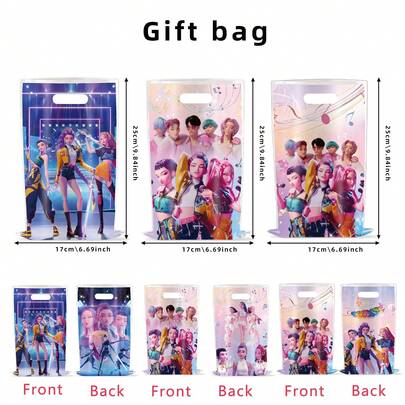 10pcs K-Pop & SajaBoys Magic Girl Squad Double-Sided Print Party Favor Bags, Disposable PE Goodie Bags For Candy, Wedding, Birthday, Valentine's Day, Perfect Treat Bags For School Events, Baby Shower, Anime Theme Party Supplies