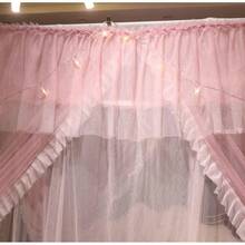 4 Corners Post Ruffle Princess Bed Canopy CurtainDouble Layer Cozy Drape Netting 4 Opening Mosquito Net For Girls Adults Bedroom Decoration Pink Whtie,64 W82 L82H Queen - PinkWhtie64W82L82HQu - 查看 6