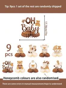 9件套 - 婴儿派对泰迪熊蜂窝中心装饰品，“Oh Baby”3D奶油色蜂窝中心装饰品，适合婴儿性别揭晓派对、婴儿生日派对礼品 - 彩色 - 查看 13