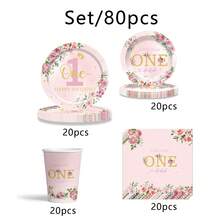 Bộ đồ ăn chủ đề màu hồng dễ thương 80 món, đĩa tiệc 7/9 inch, khăn ăn, cốc, quà tặng tiệc sinh nhật, đồ trang trí, phù hợp làm đồ dùng tiệc sinh nhật, đĩa tráng miệng, cốc đựng đồ uống - Nhiều màu - Xem 6