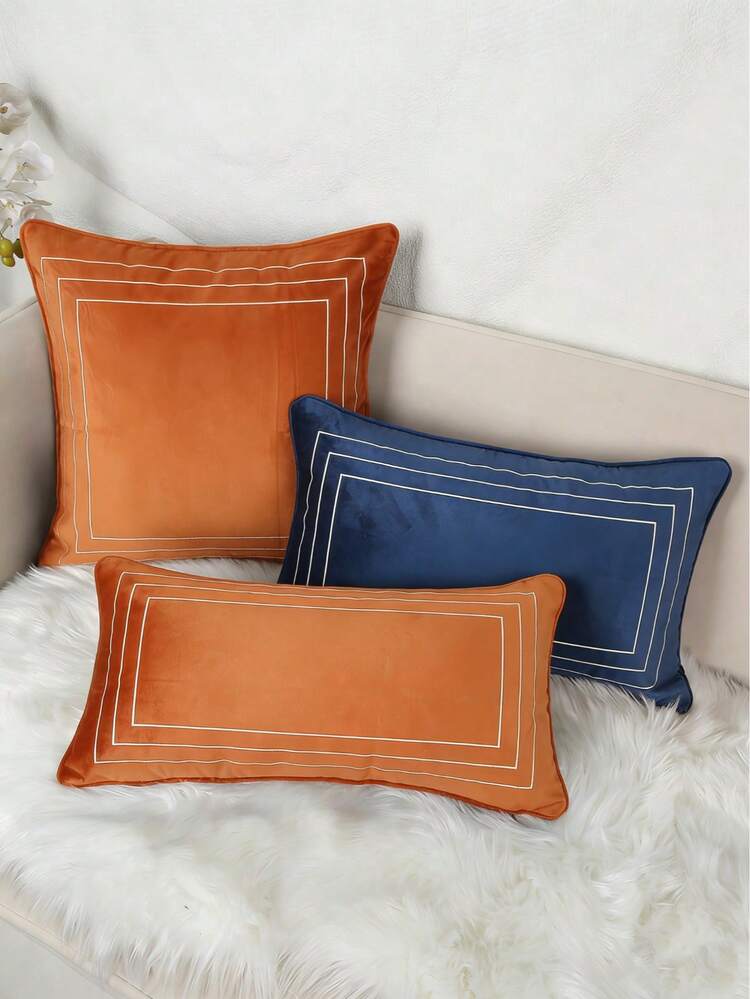 Embroidery Cushion Cover Without Filler, Orange Throw Pillow Case, For Sofa, Living Room