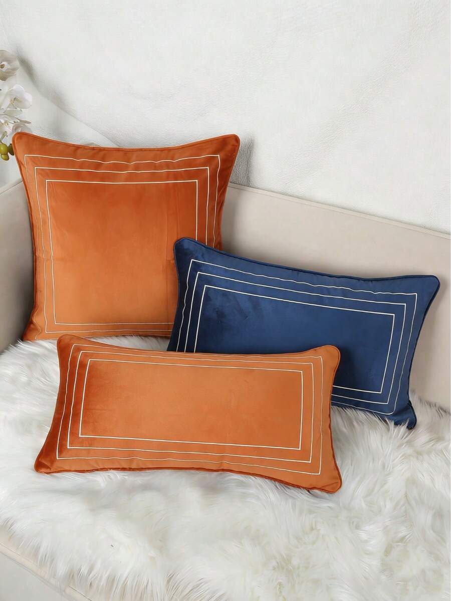 Embroidery Cushion Cover Without Filler, Orange Throw Pillow Case, For Sofa, Living Room - Orange - View 1