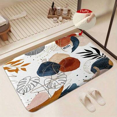 Bohemian Style Bathroom Mat, Area Decorative Printed Carpet, Soft Fluffy Faux Wool Material, Doormat, Except Room Carpet, Modern Abstract Medieval Flannel Bathroom Floor Mat, Non-Slip Bathtub Shower Rug, Contemporary Art Terracotta Printed Doormat, Bathroom Accessories Decor