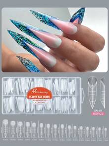 新款160片装双爪指甲模具，适用于假指甲贴片、快速成型凝胶模具、全覆盖指尖模具、指甲延长用品，适用于亚克力、聚氯乙烯、UV、LED凝胶延长。 - 無色 - 查看 11