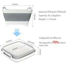 2PC Collapsible Wash Basin 9L, Foldable Dish Tub With Drain Plug, Portable Collapsible Dish Basin, Camping Sink For Washing Dishes, Laundry & Kitchen Use,Gray - Xám - Xem 5
