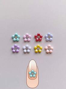 20件春夏款式，五瓣花朵点缀水钻美甲装饰，美甲饰品，DIY美甲用品，美甲饰品，美甲宝石，适合约会、婚礼美甲装饰，多种颜色混合 - 彩色 - 查看 4