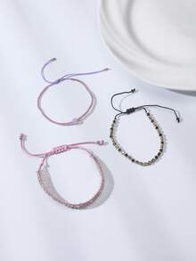 3 件/套度假风格可爱粉色串珠手工弹性手链女士