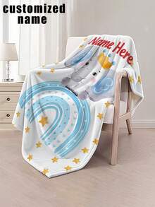 1pc Customizable Rainbow Animal Theme Blanket, White Base With Light Blue Accents, Soft And Washable Polyester Fabric, Suitable For All Seasons And Occasions, Modern Digital Printed Multipurpose Throw Blanket For Sofa, Bed, Car, Tea Room, Bedroom, Bathroom, Living Room, Dining Room, Office, Etc. - Multicolor - View 3