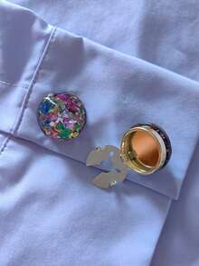 1pc/2pcs Resin Colorful Glitter Elegant Geometric Pattern Button Set, Shirt Button Covers, Cufflink Set, Suitable For Tuxedo And Wedding Dress Decoration - Multicolor - View 4