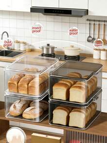 1 cutie transparentă pentru depozitarea pâinii din PET, cu capac rabatabil, cutie etanșă pentru pâine, suport pentru prăjitor de pâine, rezistentă la umiditate, la praf, pentru păstrarea prospețimii, depozitare pe blatul de bucătărie, recipient pentru alimente, copt, prăjituri, fursecuri, croissante, pregătirea meselor, depozitare la frigider, accesorii de bucătărie - Multicolor - Vizualizare 4