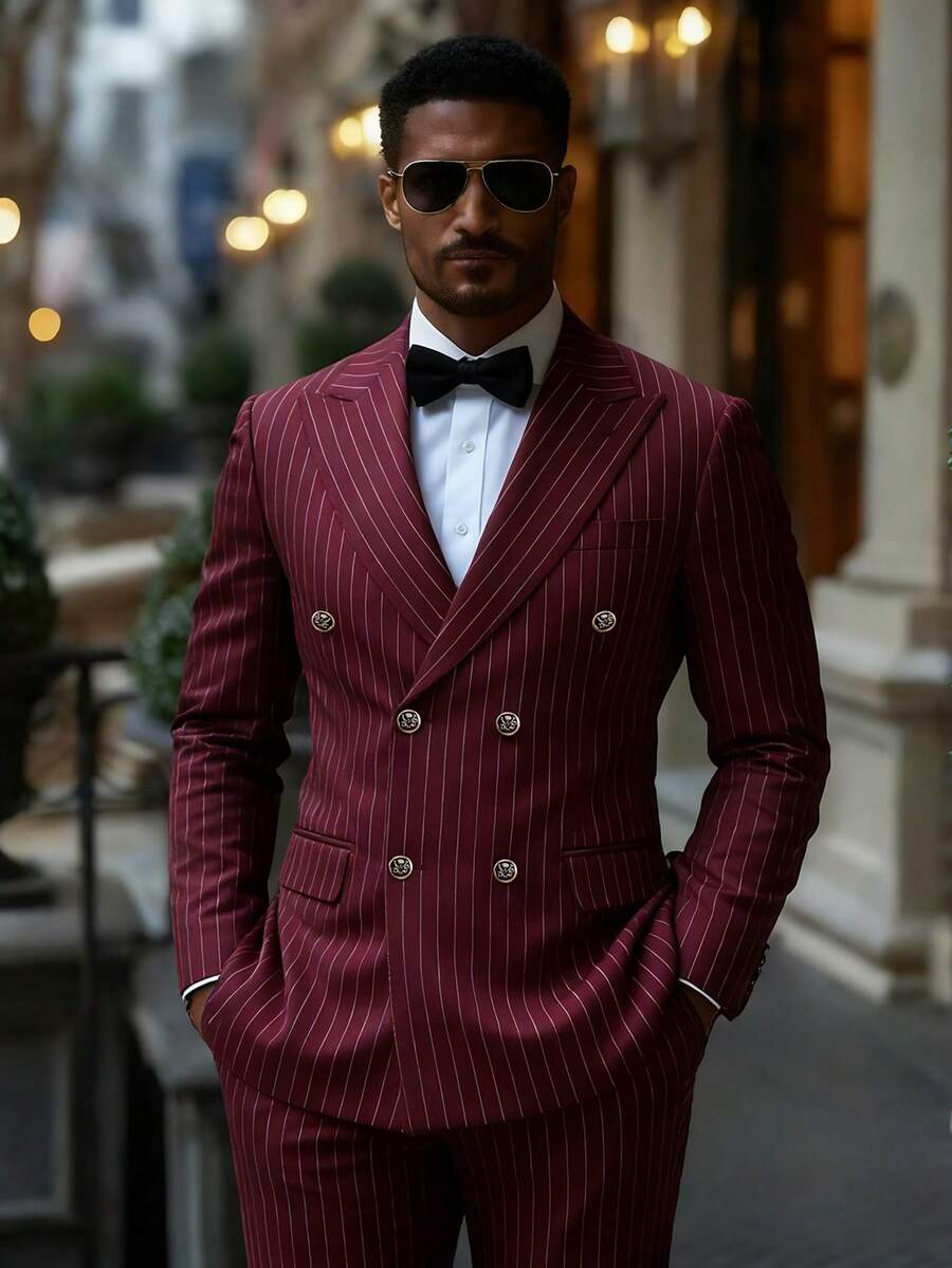 Men's 2-Piece Double-Breasted Suit: Burgundy Peak Lapel Set For Fashion-Forward Wedding Looks - 紅色 - 查看 1