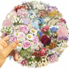 50 Cartoon Satin Dream Flower Gift Bouquet Combination Stickers Decoration DIY Mobile Phone Water Cup Skateboard PET New Waterproof Stickers - Multicolor - View 3