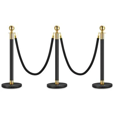 Techigher Stanchion Posts Queue With Black Velvet Rope, 5 Ft Black Carpet Ropes And Poles, Crowd Control Barriers Queue Line Rope, Barriers For Party Supplies