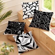 MEMNUN 4pcs Modern Simple Black & White Abstract Geometric & Plant Printed Pillow Case Covers (Pillow Inserts Not Included), Peach Velvet Fabric Single-Sided Printing, 17.7*17.7in(45*45cm)/19.69*19.69in(50*50cm)/15.75*15.75in(40*40cm) Cushion Covers, Suitable For Home Decor Living Room Sofa Pillows, All Seasons, Gift - Multicolor - View 7