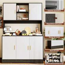 Alacenas para CocinaMuebles para Cocina Modernos Bufetera Mueble con 5 Puertas Gran Capacidad Alenamiento con Divisiones Ajustables para Cocinas Domesticas. Gris+Blanco - BlancoGris - Ver 7