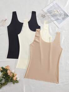 3件套女士无缝冰丝无钢圈吊带背心，无衬垫 - 彩色 - 查看 3