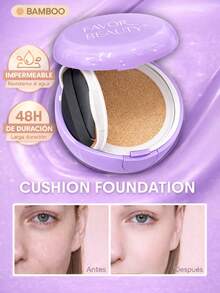 Base Cushion Líquida Larga Duración 48H | Maquillaje Profesional Efecto Piel Perfecta | Base Compacta Hidratante Resistente al Agua | Cosmético para Mujer Uso Diario Regalo Ideal Maquillaje Cosmética para Mujeres Niñas Perfecto para Invierno Ideal para Y2K Elegante Moda Adecuado para Cumpleaños Regalo Fiesta Listo Mejor Color - Bamboo - Ver 4