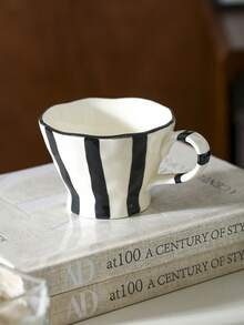 1pc Retro Striped Ceramic Mug, Breakfast Milk Oatmeal Cup, Home Water Cup, Office Coffee Cup, Afternoon Tea Latte Art Cup, Juice Beverage Cup, Couple Water Cup, Holiday Gift Cup, Gift For Family And Friends - Multicolor - View 16