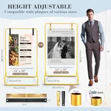 Wedding Welcome Sign Holder Personalized 68"X32"X16.5" Gold Welcome To Our Wedding Hanging Sign Holder With Leather Sign Straps Easel Stand For Sign Adjustable Wedding Seating Chart Stand - Vàng - Xem 3