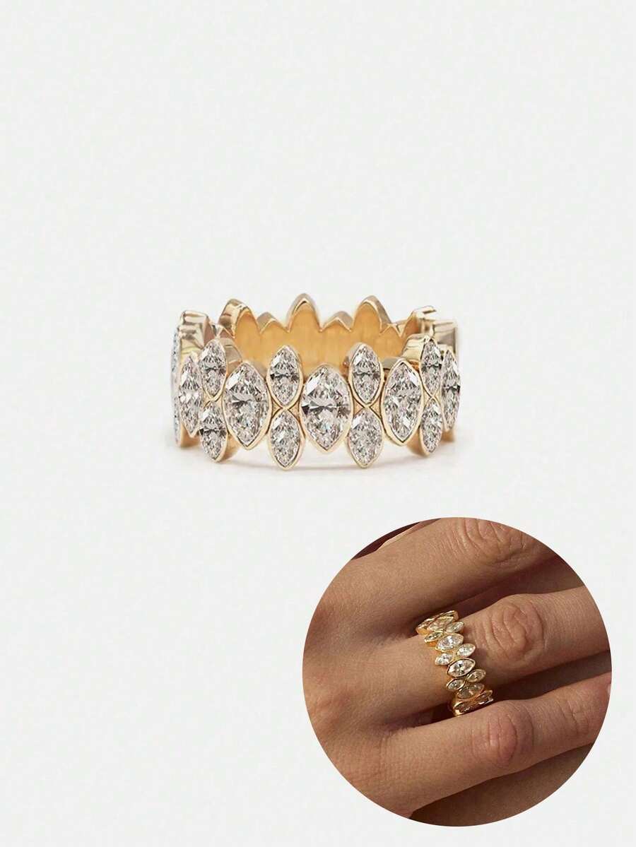 1pc S925 Sterling Silver Eternity Ring, Elegant Jewelry Gift For Women - Horse-eye Stacked Rings - View 1