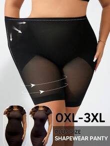 1 Stück Shapewear Shorts mit hoher Taille und Mesh für Damen in Große Größen, nahtlose Formwäsche für den täglichen Gebrauch - Schwarz - Übersicht 3