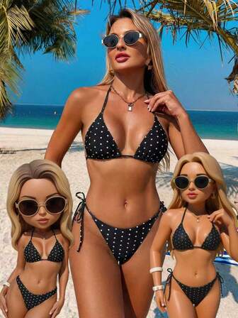 2026 New Women's 3 PiecesSeparates Polka Dot Bikini Swimsuit, Sexy & Fashionable, Fresh Style For Beach, Graduation Season