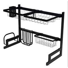 1peça 65cm Organizador de Cozinha de Aço Inoxidável Preto de Camada Única para Secar Louça - Acessórios Totais Incluídos, Adequado para Tigelas/Pratos/Cubertos, Presente Ideal de Natal - Preto - Visão 3