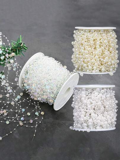 5/10/60M Artificial Pearls String Chain, Strand Beaded Wire, Valentine's Day Gift Garland Flowers Decor, DIY Wedding Bouquet Hair Accessory Crafts