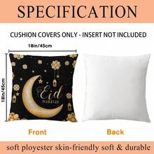 2件套斋月抱枕套，玫瑰金新月花卉图案，斋月吉祥，斋月装饰，涤纶拉链单面印花抱枕套，开斋节，斋月家居装饰，适用于派对用品、家用沙发床椅、农舍户外露台装饰 - 黑色 - 查看 2
