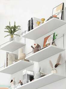 1件装壁挂式储物架，无需钻孔的木质分隔架，客厅壁挂式展示架，宿舍厨房收纳木板 - 白色 - 查看 5