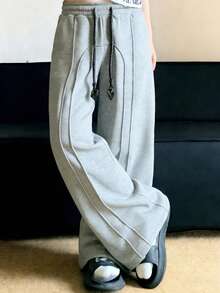 Quần dài ống rộng màu đen dáng suông dành cho nam, thiết kế dây rút, kiểu dáng rộng rãi thoải mái. - Màu Xám nhạt - Xem 2