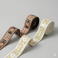 1/5 Yard Lace, 3.5cm Wide, Golden Thread Embroidered Trim, Ideal For DIY Home Decor, Clothing, Bags, Skirt Hem Decoration, Handcraft And Sewing, Also Suitable For Embroidery Bag Decoration, Beginner Friendly For Making Handbag Straps, DIY Clothing And Festival Decorations - Multicolor - View 1