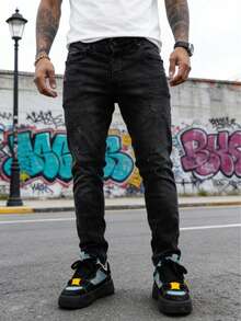 Quần jeans nam màu đen rách dáng skinny, quần jean bó sát kiểu Hàn Quốc. - màu đen - Xem 1