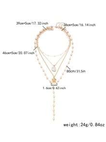 一套时尚欧美复古Y型长款仿珍珠花朵吊坠项链套装，金属项链和毛衣链，女士款