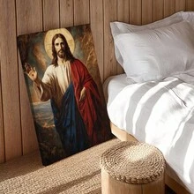 1pc Jesus Wall Art, Easter Decor, Vintage Wooden Framed Wall Art, Wrapped Canvas Vintage Prints Poster,  Figure, Detailed Robes, Symbolic Depiction - Vintage,  Art, Traditional Painting, Detailed Portraiture Style, Birthday Party Decor, Decorative Wall Art for Living Room Bedroom Office, Hanging Hardware Included - Wrapped Framed Canvas, Vertical - Lienzo enmarcado - Ver 7