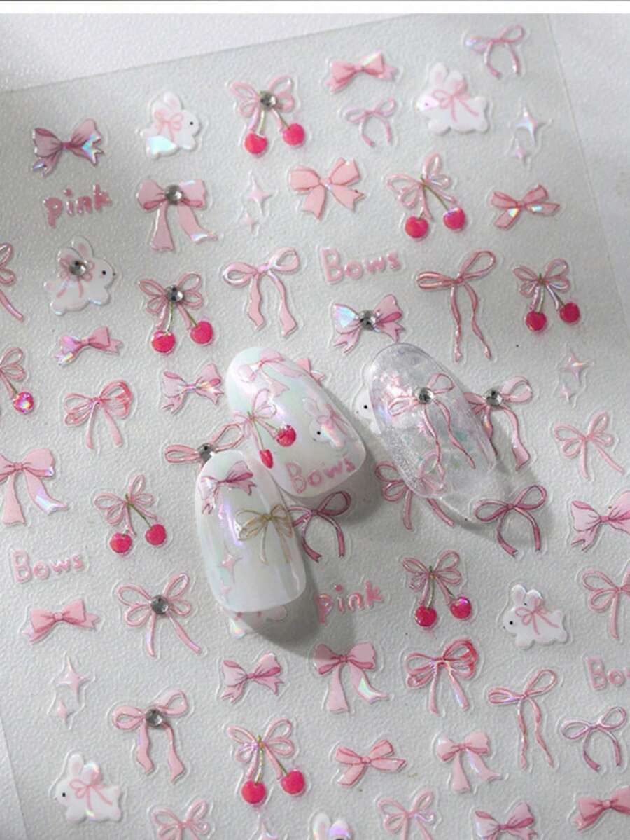 Hình dán móng tay đính đá pha lê cao cấp hình nơ, hình thỏ và đám mây lấp lánh laser ngọt ngào, tự dính, phụ kiện làm móng DIY, decal móng tay, dụng cụ làm móng - Nhiều màu - Xem 1