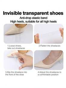 QKC 4pcs Transparent Invisible Shoelaces, For Women's High Heel Sandals, Non-Slip And Secure - Transparent - View 7