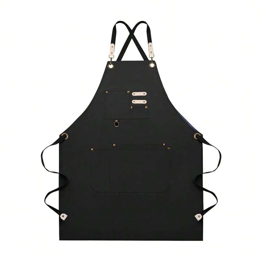 Delantal Dulabi, delantal de chef ajustable para mujeres y hombres con bolsillos grandes, delantal de cocina CooFKing con correas en la espalda - Negro - Ver 1